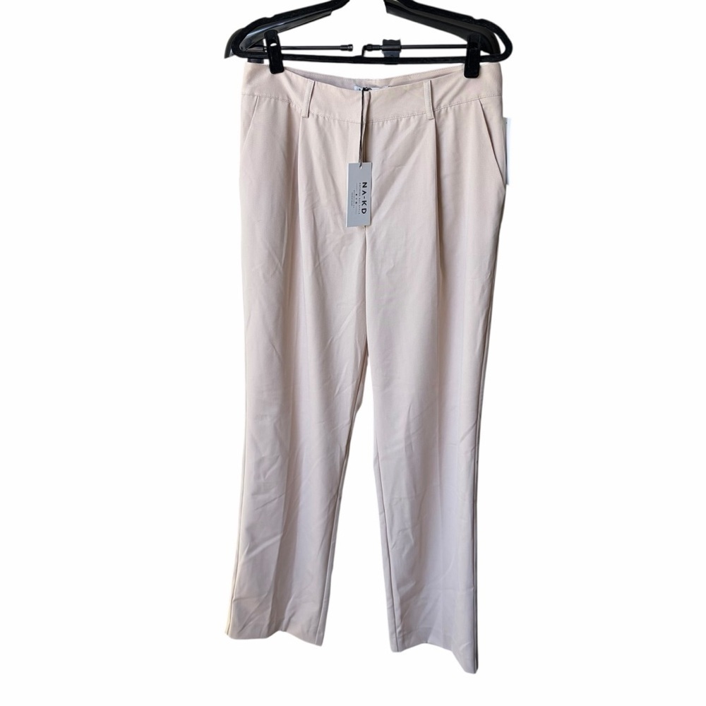 Na-Kd Cream Wide-Leg Pants Size 8 | High-Rise Tailored Trousers